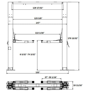 APlusLift 20000LB 2-Post Direct Drive Single Point Release Overhead Heavy Duty Car Lift AP-20SR - diagram
