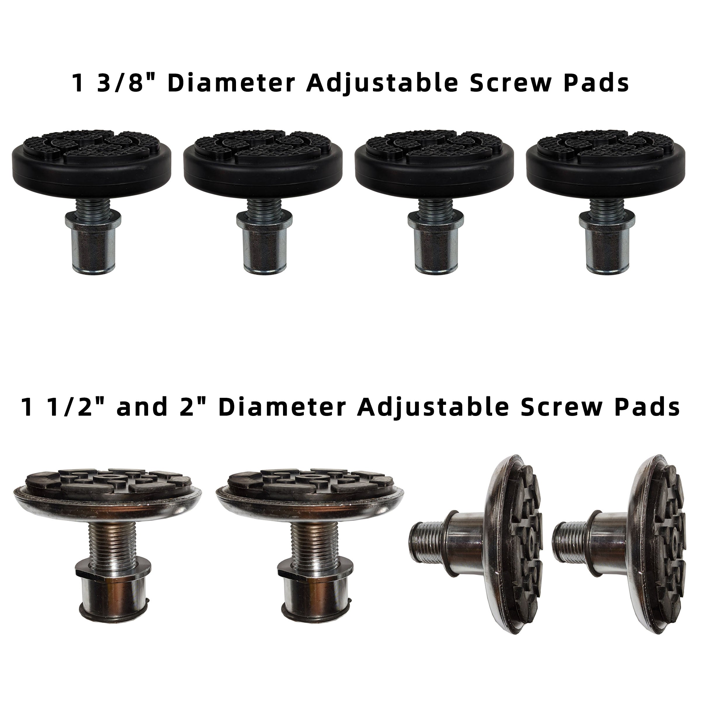 APlusLift 1 3/8", 1 1/2", and 2" Diameter Adjustable Screw Pads- 4 Pieces